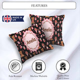 Custom Name Teddy Bears Gifts Hearts Black Seamless Pattern Name Square Filled Cushion Throw Pillow Sofa Bed Home Decor Zip Washable UK Made
