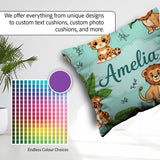 Custom Name Cute Jungle Animals Lion Tiger Leopard Teal Tropical Square Filled Cushion Throw Pillow Sofa Bed Home Decor Zip Washable UK Made