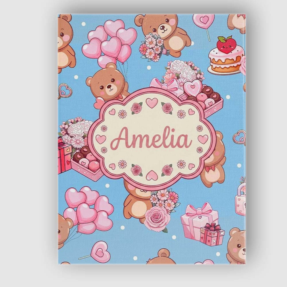 Personalised Name Cute Teddy Bears Gifts Custom  Unique Gift Idea Elegant Feature Canvas Wall Art Print Decor Picture Ready to Hang