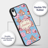 Cute Teddy Bears Gifts Hearts Blue Background Custom Name Protective Phone Case Mobile Cover Durable Everyday Smartphone Shock Resistant