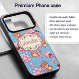 Cute Teddy Bears Gifts Hearts Blue Background Custom Name Protective Phone Case Mobile Cover Durable Everyday Smartphone Shock Resistant