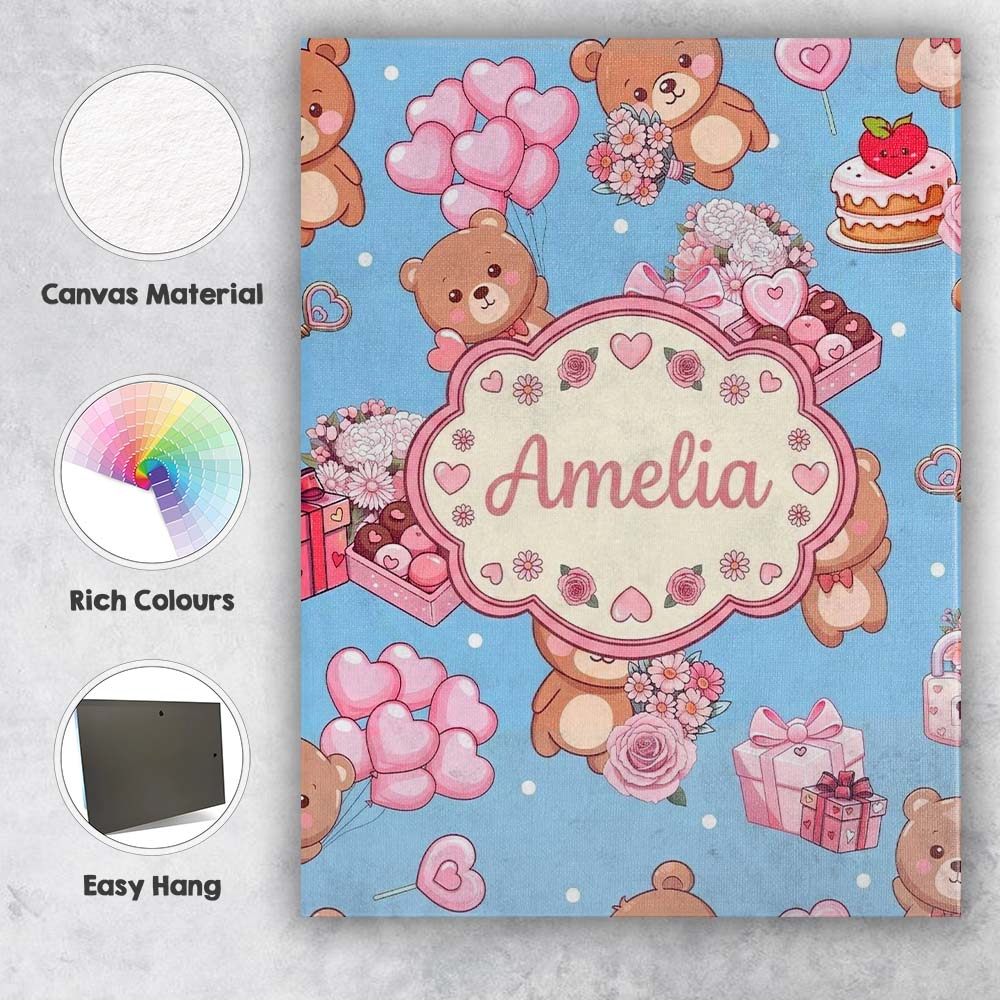 Personalised Name Cute Teddy Bears Gifts Custom  Unique Gift Idea Elegant Feature Canvas Wall Art Print Decor Picture Ready to Hang