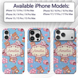 Cute Teddy Bears Gifts Hearts Blue Background Custom Name Protective Phone Case Mobile Cover Durable Everyday Smartphone Shock Resistant
