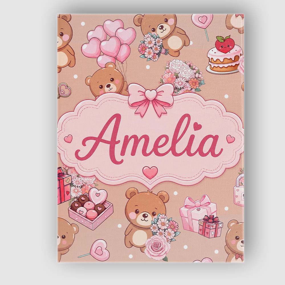 Personalised Name Cute Teddy Bears Gifts Custom  Unique Gift Idea Elegant Feature Canvas Wall Art Print Decor Picture Ready to Hang