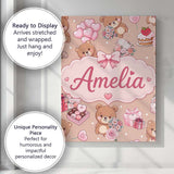 Personalised Name Cute Teddy Bears Gifts Custom  Unique Gift Idea Elegant Feature Canvas Wall Art Print Decor Picture Ready to Hang