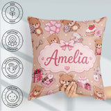 Custom Name Teddy Bears Gifts Hearts Brown Seamless Pattern Name Square Filled Cushion Throw Pillow Sofa Bed Home Decor Zip Washable UK Made