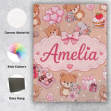Personalised Name Cute Teddy Bears Gifts Custom  Unique Gift Idea Elegant Feature Canvas Wall Art Print Decor Picture Ready to Hang