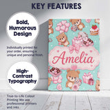 Personalised Name Cute Teddy Bears Gifts Custom  Unique Gift Idea Elegant Feature Canvas Wall Art Print Decor Picture Ready to Hang