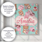 Personalised Name Cute Teddy Bears Gifts Custom  Unique Gift Idea Elegant Feature Canvas Wall Art Print Decor Picture Ready to Hang