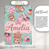 Cute Teddy Bears Gifts Hearts Mint Background Seamless Pattern  Personalised Custom Name Super Soft Fleece Blanket Bed Sofa Throw