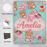 Personalised Name Cute Teddy Bears Gifts Custom  Unique Gift Idea Elegant Feature Canvas Wall Art Print Decor Picture Ready to Hang