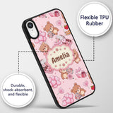 Cute Teddy Bears Gifts Hearts Light Pink Seamless Custom Name Protective Phone Case Mobile Cover Durable Everyday Smartphone Shock Resistant
