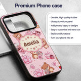 Cute Teddy Bears Gifts Hearts Light Pink Seamless Custom Name Protective Phone Case Mobile Cover Durable Everyday Smartphone Shock Resistant