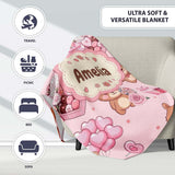 Cute Teddy Bears Gifts Hearts Light Pink Seamless Pattern Name  Personalised Custom Name Super Soft Fleece Blanket Bed Sofa Throw