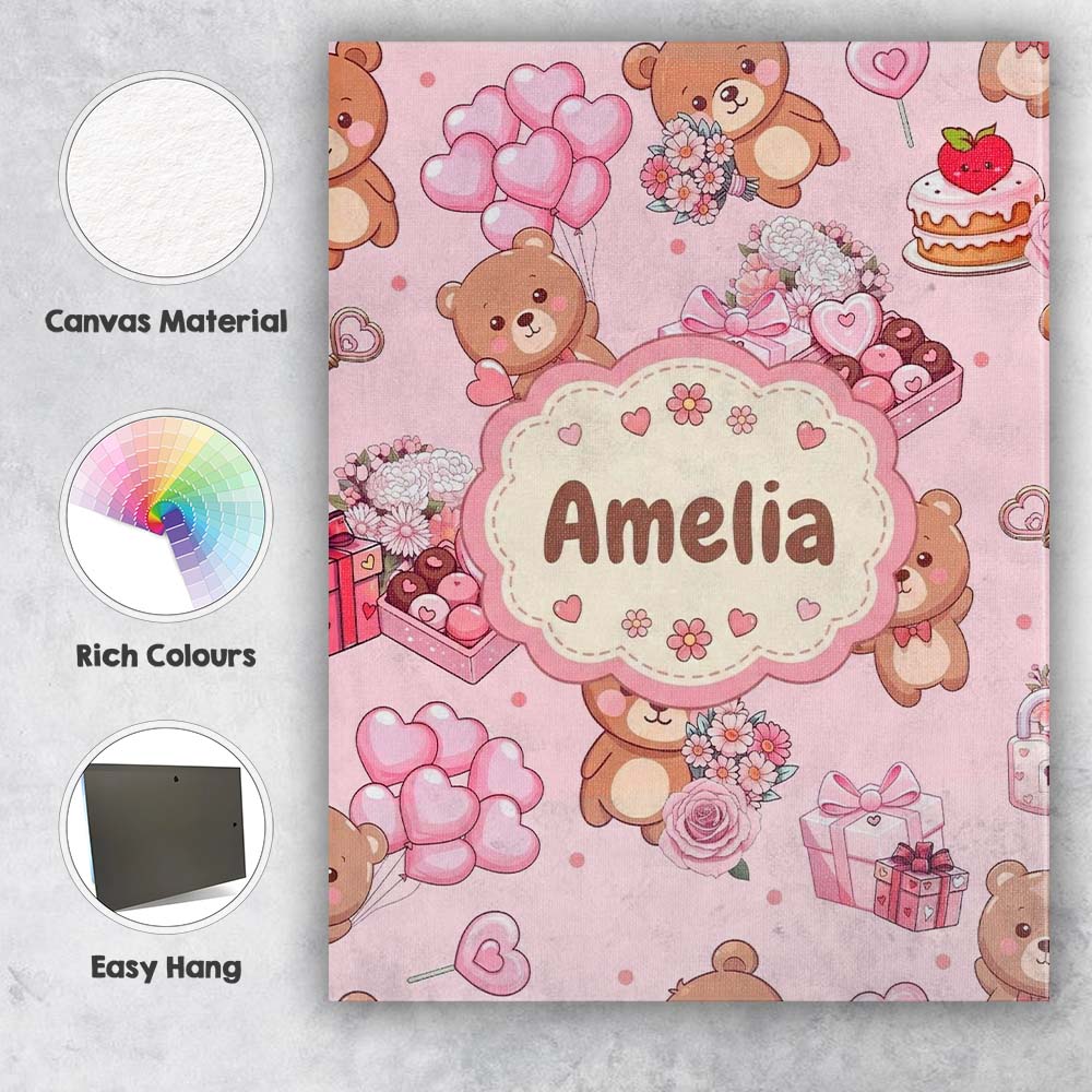 Personalised Name Cute Teddy Bears Gifts Custom  Unique Gift Idea Elegant Feature Canvas Wall Art Print Decor Picture Ready to Hang