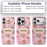 Cute Teddy Bears Gifts Hearts Light Pink Seamless Custom Name Protective Phone Case Mobile Cover Durable Everyday Smartphone Shock Resistant