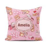 Custom Name Teddy Bears Gifts Hearts Soft Pink Seamless Pattern Square Filled Cushion Throw Pillow Sofa Bed Home Decor Zip Washable UK Made
