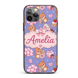 Cute Teddy Bear Hearts Gifts Chocolates Valentine Custom Name Protective Phone Case Mobile Cover Durable Everyday Smartphone Shock Resistant