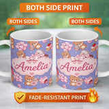 Personalized Custom Name Cute Teddy Bear Hearts Gifts Chocolates Valentine Seamless Pattern 11oz Ceramic Coffee Tea Mug White Large Handle