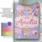 Cute Teddy Bear Hearts Gifts Chocolates Valentine Seamless Pattern  Personalised Custom Name Super Soft Fleece Blanket Bed Sofa Throw