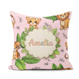 Custom Name Cute Jungle Animals Lion Tiger Soft Beige Background Square Filled Cushion Throw Pillow Sofa Bed Home Decor Zip Washable UK Made