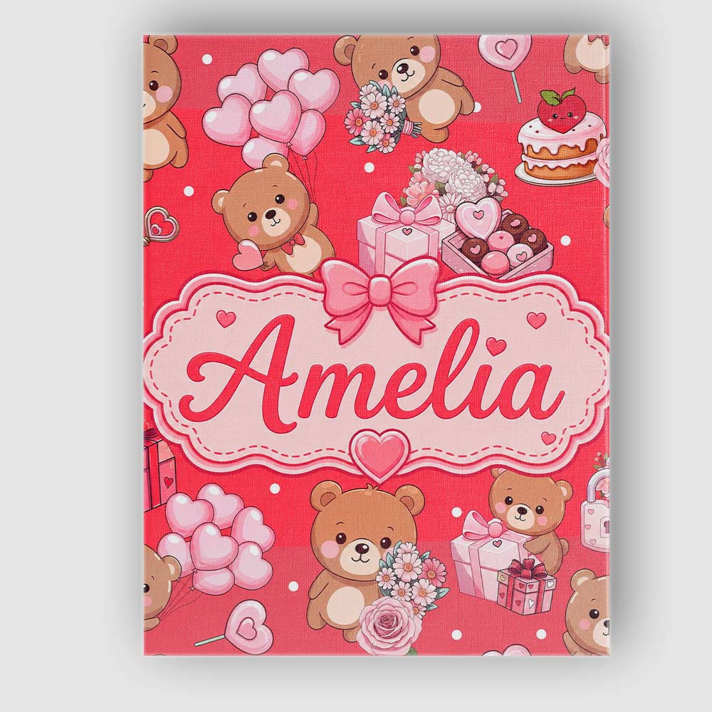 Personalised Name Teddy Bear Hearts Gifts Custom  Unique Gift Idea Elegant Feature Canvas Wall Art Print Decor Picture Ready to Hang