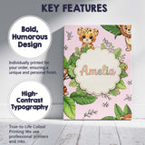 Personalised Name Cute Jungle Animals Lion Tiger Leopard Soft Beige Custom Canvas Wall Art Print Decor Picture Ready to Hang