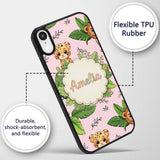 Cute Jungle Animals Lion Tiger Leopard Soft Beige Custom Name Protective Phone Case Mobile Cover Durable Everyday Smartphone Shock Resistant