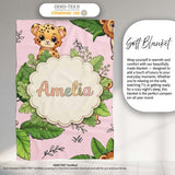 Cute Jungle Animals Lion Tiger Leopard Soft Beige Background Lovely  Personalised Custom Name Super Soft Fleece Blanket Bed Sofa Throw