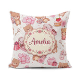 Custom Name Teddy Bear Hearts Gifts Chocolates Valentine Pattern Square Filled Cushion Throw Pillow Sofa Bed Home Decor Zip Washable UK Made