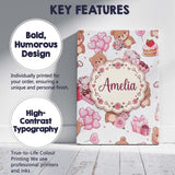 Personalised Name Teddy Bear Hearts Gifts Custom  Unique Gift Idea Elegant Feature Canvas Wall Art Print Decor Picture Ready to Hang