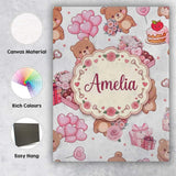 Personalised Name Teddy Bear Hearts Gifts Custom  Unique Gift Idea Elegant Feature Canvas Wall Art Print Decor Picture Ready to Hang