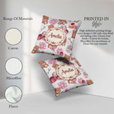 Custom Name Teddy Bear Hearts Gifts Chocolates Valentine Pattern Square Filled Cushion Throw Pillow Sofa Bed Home Decor Zip Washable UK Made
