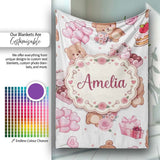 Teddy Bear Hearts Gifts Chocolates Valentine Seamless Pattern Grey  Personalised Custom Name Super Soft Fleece Blanket Bed Sofa Throw