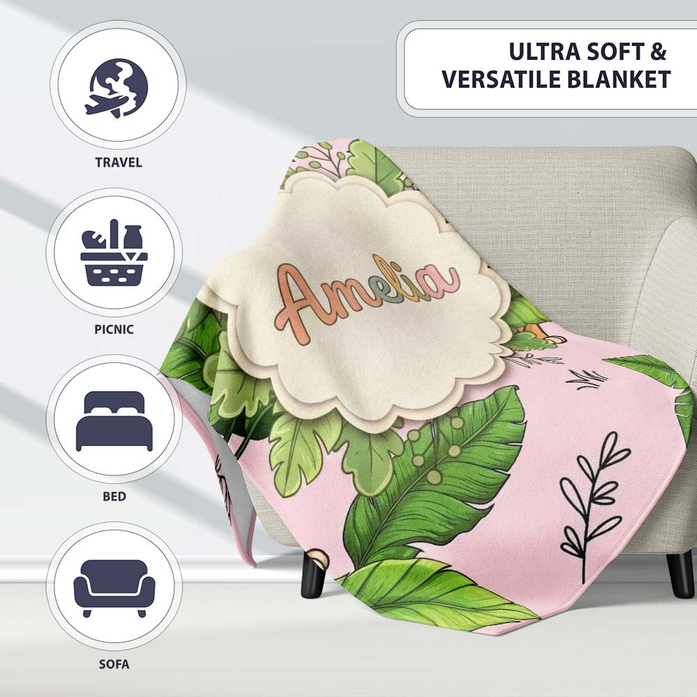 Cute Jungle Animals Lion Tiger Leopard Soft Beige Background Lovely  Personalised Custom Name Super Soft Fleece Blanket Bed Sofa Throw