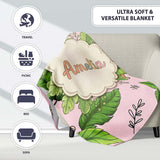 Cute Jungle Animals Lion Tiger Leopard Soft Beige Background Lovely  Personalised Custom Name Super Soft Fleece Blanket Bed Sofa Throw