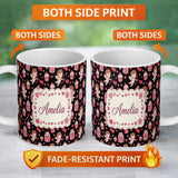 Personalized Custom Name Cupid Angels Hearts Sweets Kawaii Valentine Seamless Pattern Name 11oz Ceramic Coffee Tea Mug White Large Handle