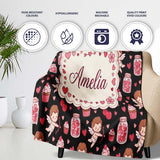 Cupid Angels Hearts Sweets Kawaii Valentine Seamless Pattern Name  Personalised Custom Name Super Soft Fleece Blanket Bed Sofa Throw