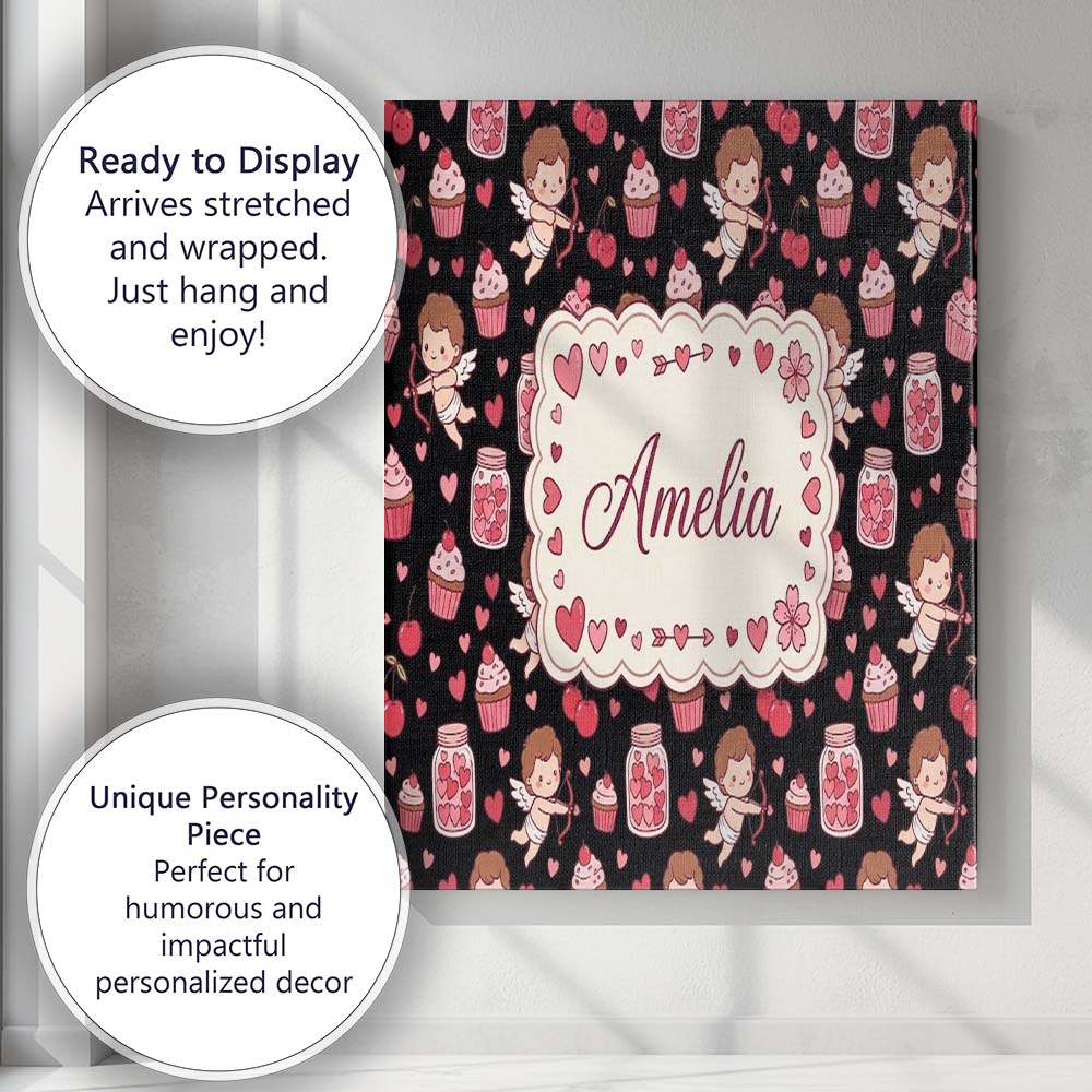 Personalised Name Cupid Angels Hearts Custom Modern Room Accent Creative Decorator Style Canvas Wall Art Print Decor Picture Ready to Hang