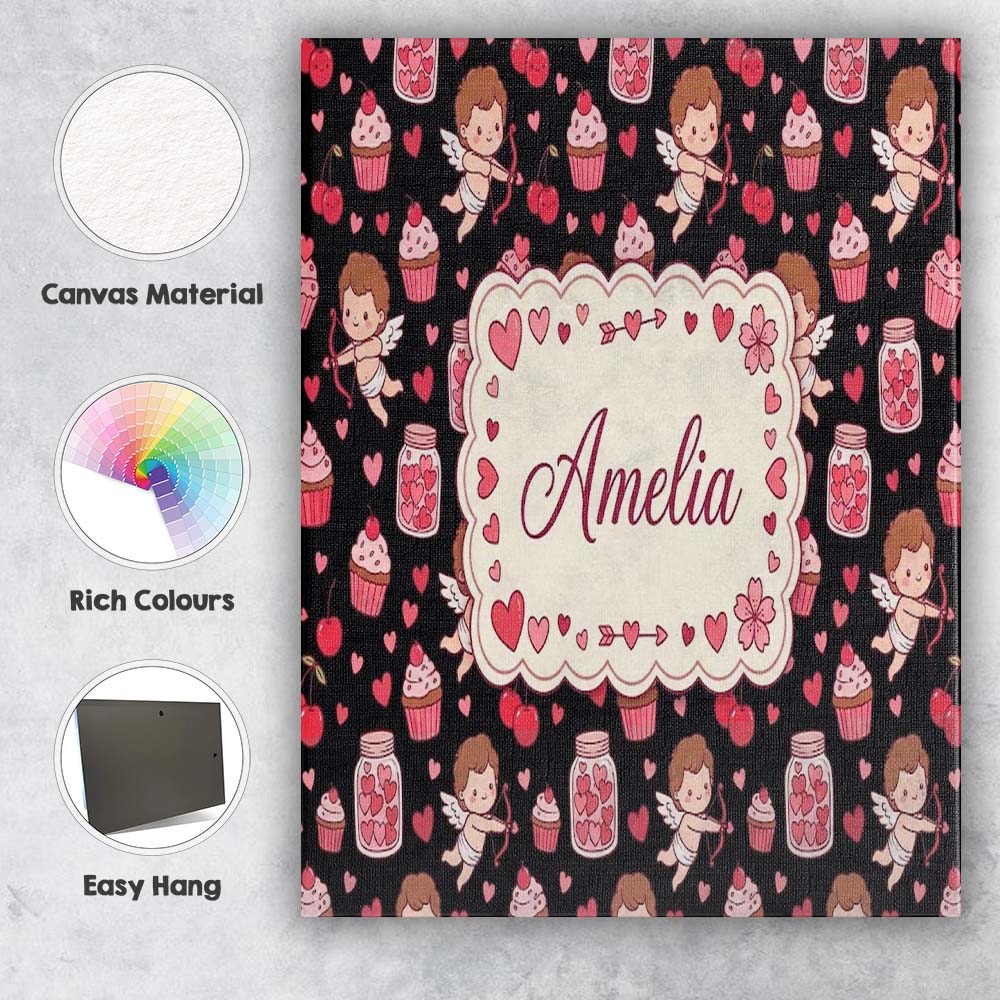Personalised Name Cupid Angels Hearts Custom Modern Room Accent Creative Decorator Style Canvas Wall Art Print Decor Picture Ready to Hang