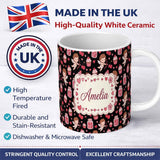 Personalized Custom Name Cupid Angels Hearts Sweets Kawaii Valentine Seamless Pattern Name 11oz Ceramic Coffee Tea Mug White Large Handle