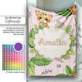 Cute Jungle Animals Lion Tiger Leopard Soft Beige Background Lovely  Personalised Custom Name Super Soft Fleece Blanket Bed Sofa Throw