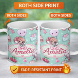 Personalized Custom Name Cupid Angels Hearts Sweets Kawaii Valentine Seamless Pattern Mint 11oz Ceramic Coffee Tea Mug White Large Handle