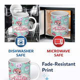 Personalized Custom Name Cupid Angels Hearts Sweets Kawaii Valentine Seamless Pattern Mint 11oz Ceramic Coffee Tea Mug White Large Handle