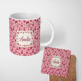 Personalized Custom Name Cupid Angels Hearts Sweets Kawaii Valentine Seamless Pattern Purple 11oz Ceramic Coffee Tea Mug White Large Handle