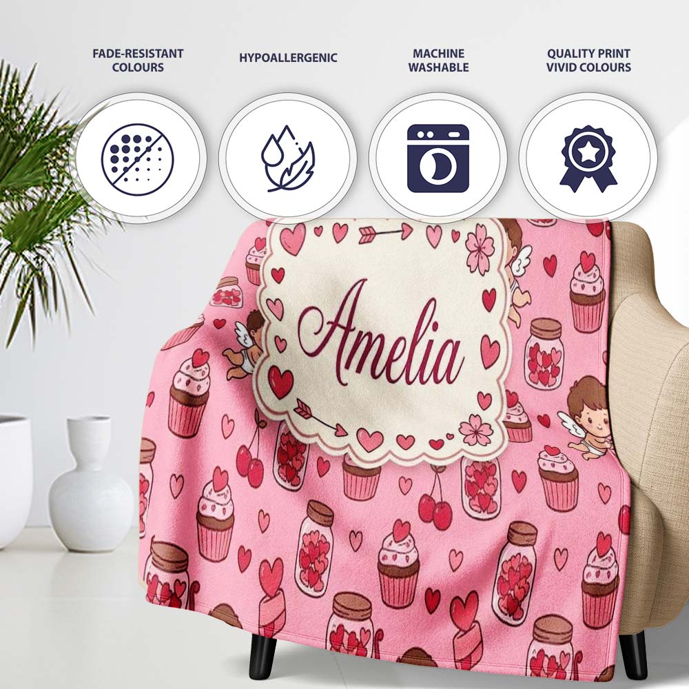 Cupid Angels Hearts Sweets Kawaii Valentine Seamless Pattern Purple  Personalised Custom Name Super Soft Fleece Blanket Bed Sofa Throw