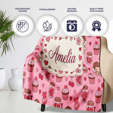 Cupid Angels Hearts Sweets Kawaii Valentine Seamless Pattern Purple  Personalised Custom Name Super Soft Fleece Blanket Bed Sofa Throw