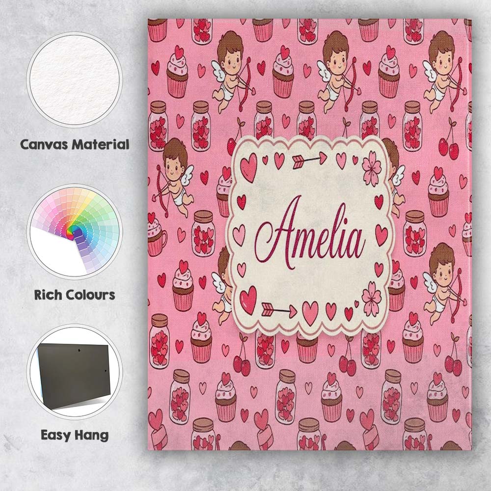 Personalised Name Cupid Angels Hearts Custom Modern Room Accent Creative Decorator Style Canvas Wall Art Print Decor Picture Ready to Hang