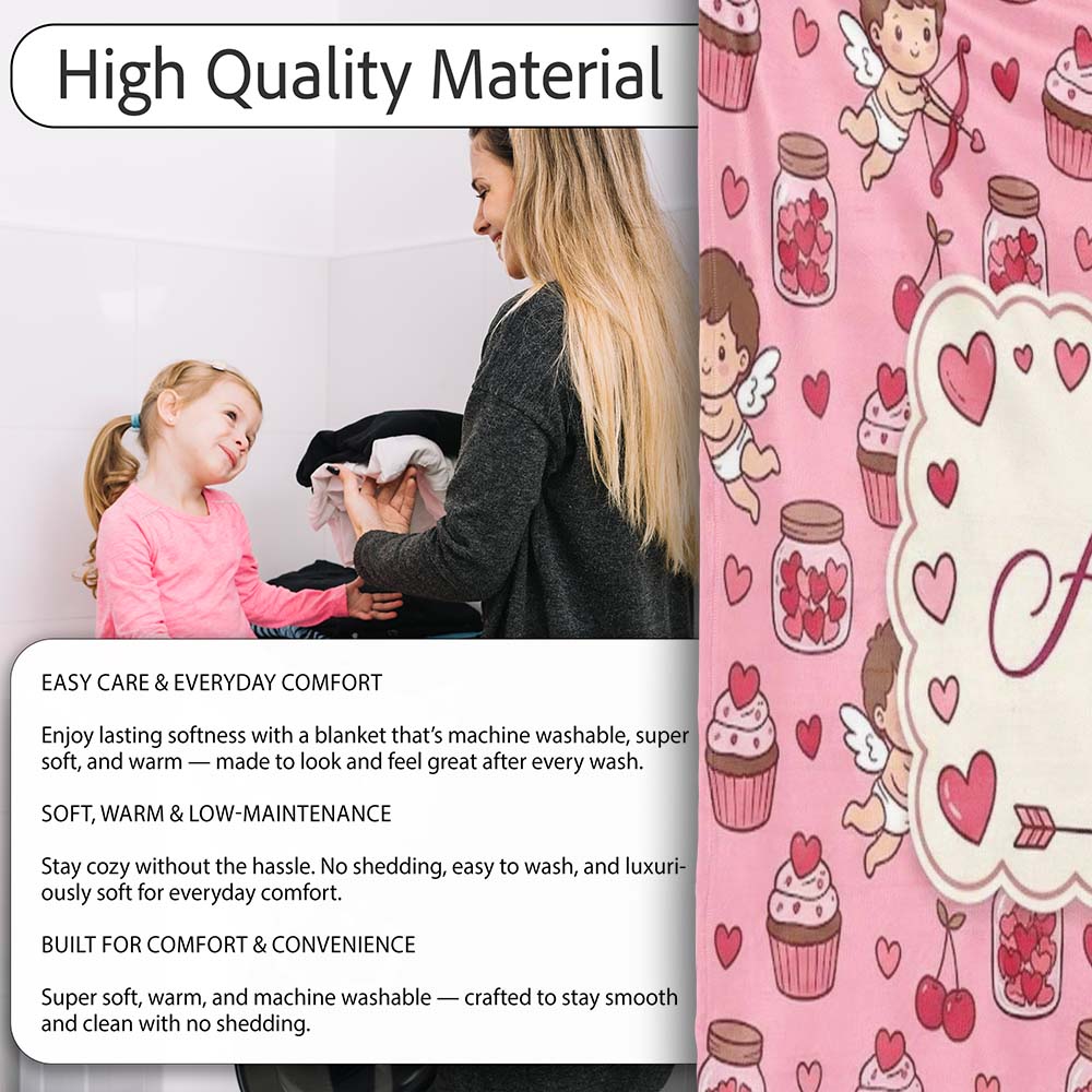 Cupid Angels Hearts Sweets Kawaii Valentine Seamless Pattern Purple  Personalised Custom Name Super Soft Fleece Blanket Bed Sofa Throw