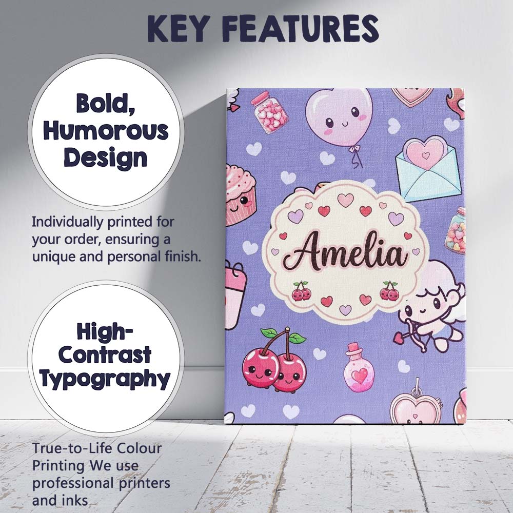 Personalised Name Cupid Angels Hearts Custom Modern Room Accent Creative Decorator Style Canvas Wall Art Print Decor Picture Ready to Hang